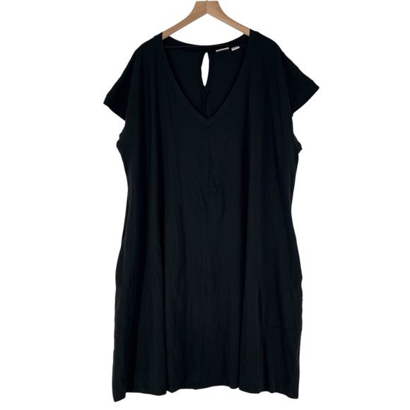 Zim & Zoe Black 100% Cotton V Neck Lounge Dress Pockets Keyhole‎ Lagenlook - Picture 1 of 15